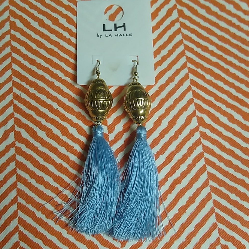 😻 3 For $15 Gold Tibetan Bead Blue Tassel Dangles - Picture 1 of 4